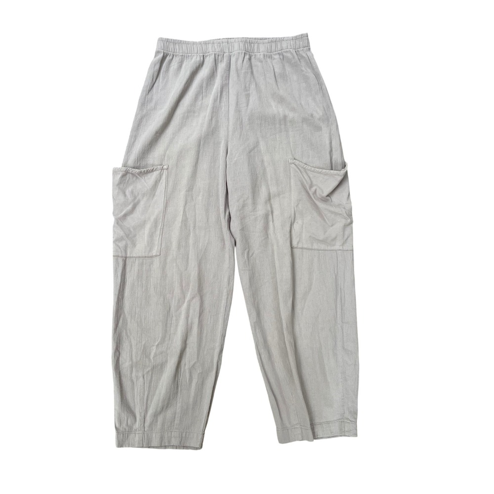 Iridium Cotton Blend Cargo Pants Elastic Waist Lagenlook, Size Medium‎